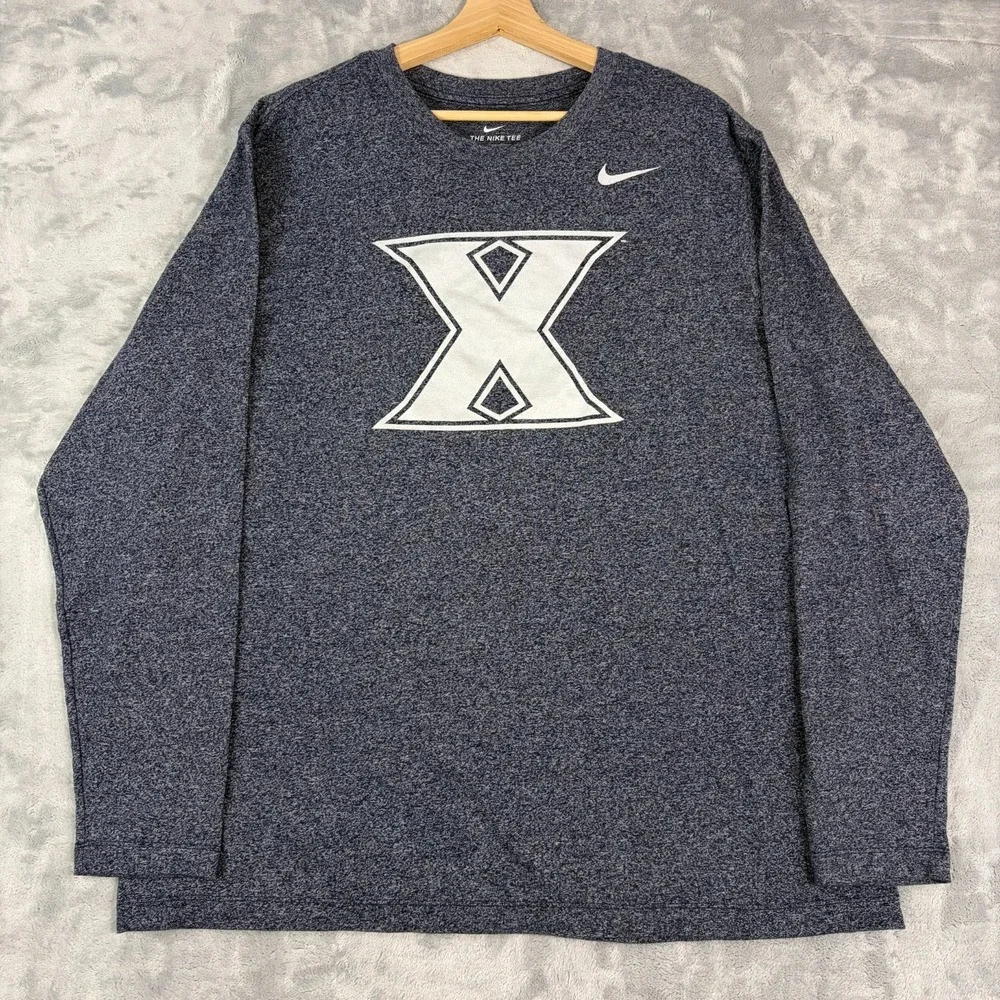 Nike Dri Fit Long Sleeve T-Shirt Mens Size 2XL Xavier Musketeers Heather Blue